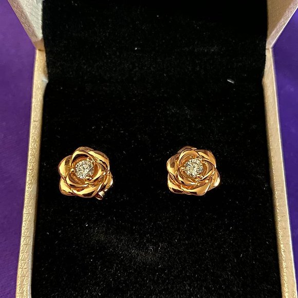 Women's Gold Plated Sterling Silver Rose Flower Earring - Picture 9 of 11